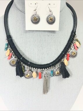 Ethel & Myrtle Bohemian Charms & Tassels Necklace & Drop Earrings Set New w/Tag